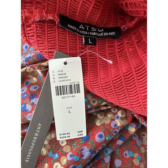 NWT Anthropologie Atsu Tie-Shoulder Smocked Mini Dress L Floral Red $198 Sundres - Picture 10 of 11